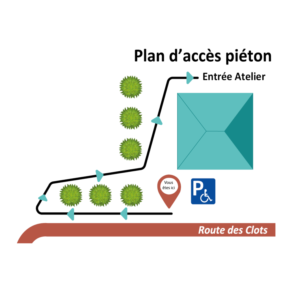 Plan d'accès piéton pour accéder à l'entrée de l'atelier. 